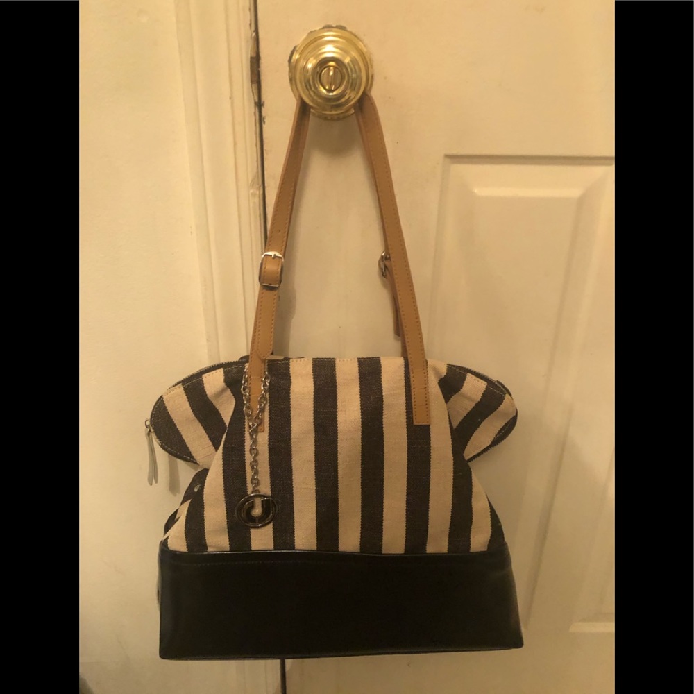 Charles Jourdan striped canvas/pleather handbag.